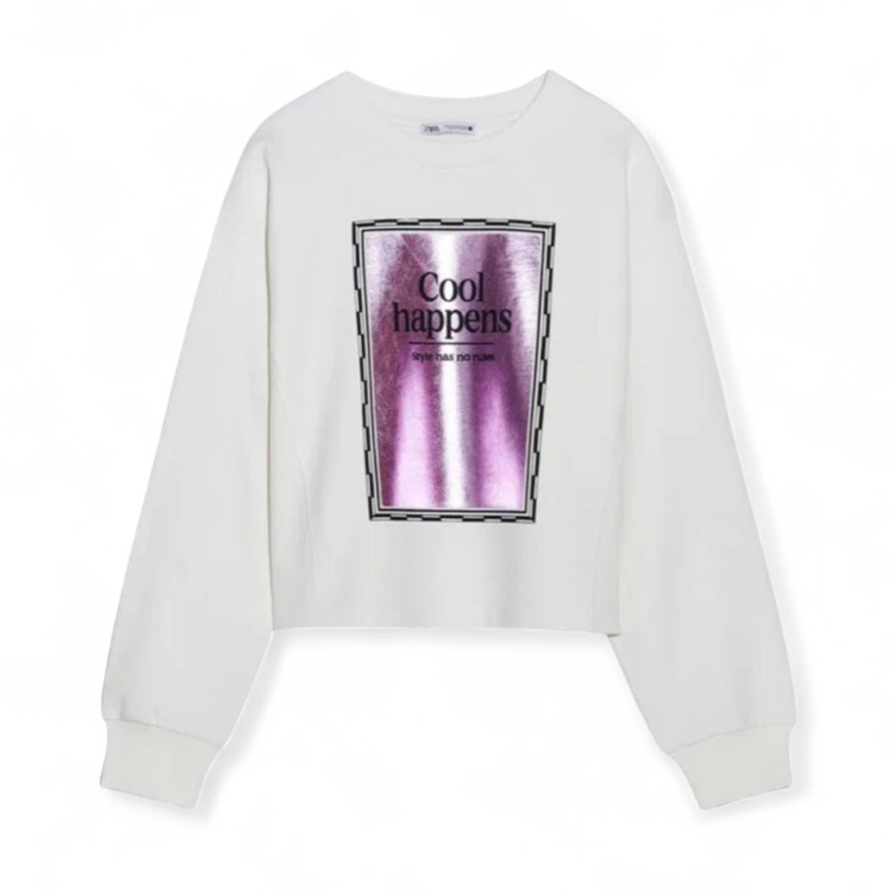 Zara Cool Happens Crop Sweatshirt